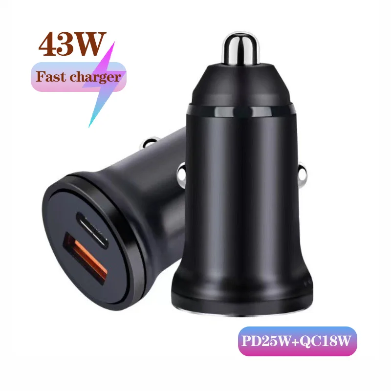 

2 Port 43W Mini Car Charger with Super PD20W QC3.0 Fast Charging Cigarette Lighter Adapter for iphone huawei xiaomi Samsung vivo