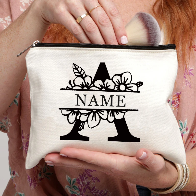 Personalized Custom Name Makeup Bag Monogram 26 Letter Pattern Cosmetic Kit Travel Organizer Bachelorette Bridesmaid Gift Wallet