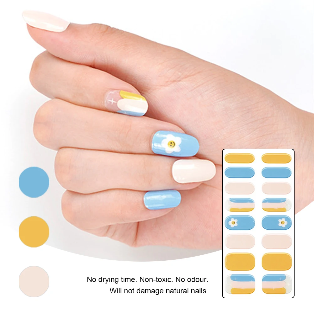 DIY Semi Cured Gel Nail Stickers Nail Strips Patch Slider Sticker Full Decal Nail Manicure Patch with Nail File & Wooden Stick