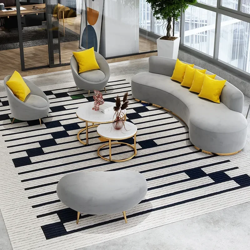 for Nordic Fabric Curved Sofa Double Seater for Hotel Lobby Clothing Store Beauty Salon Internet Celebrity Style Chair