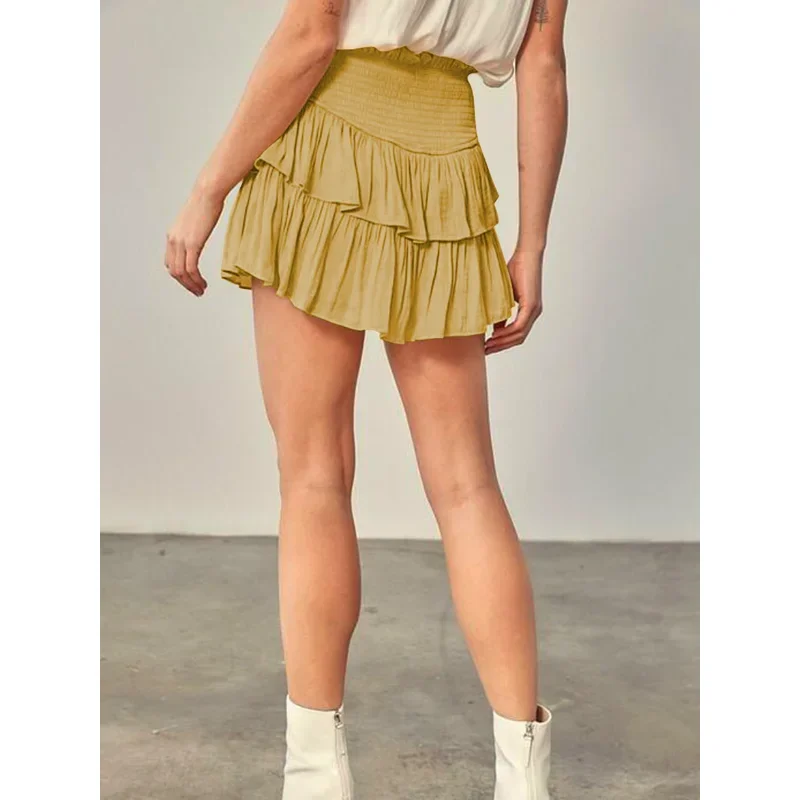 Vrouwen Solid Shirred Hoge Taille Geplooide Tennis Rokken Gelaagde Ruches Zoom Flared Mini Rok Atletische Workout Golf Skorts Rokken