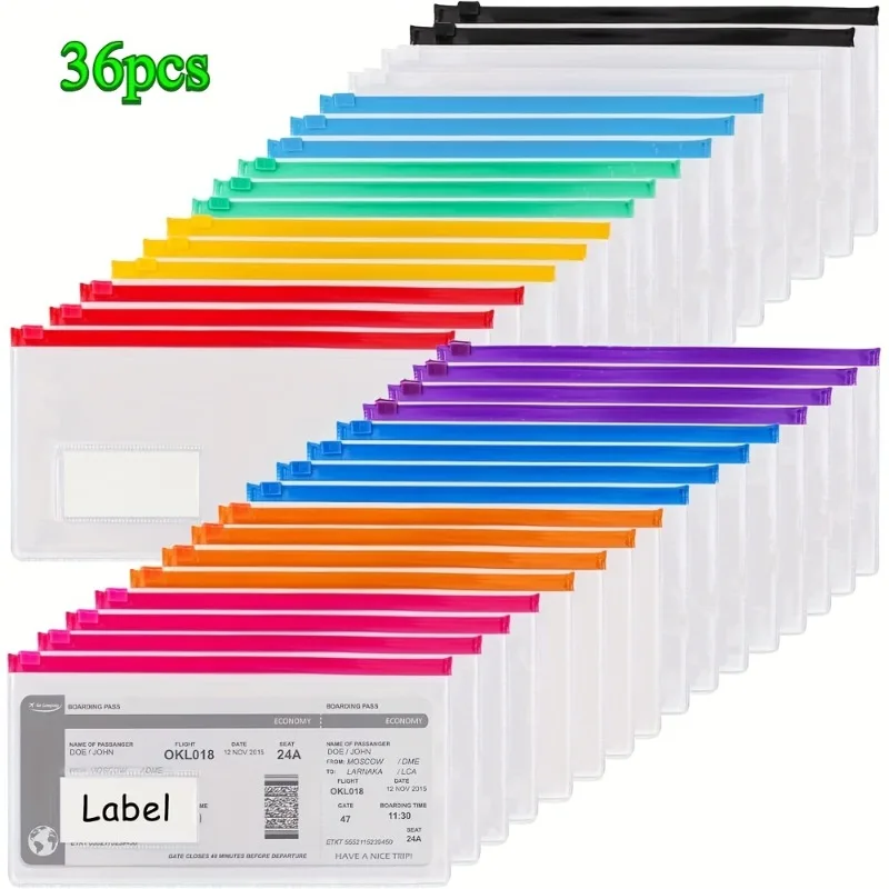 12/24/36pcs A6 Poly Zip Envelopes 22.86x11.94cm - Reusable Plastic Pouch for Office, School, Travel,  Pencil Case