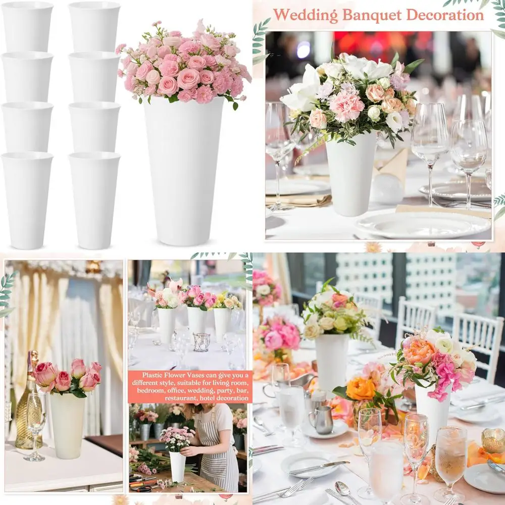 

9.84 White Plastic Lower Vases for Home, Wedding, or Event Centerpieces and Decorative Buckets