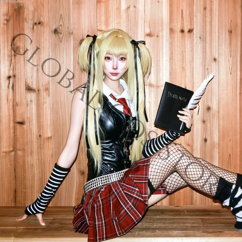 Anime Misa Amane Misamisa Cosplay Costume Top Vest Tie Skirt Set Black Red Jk Uniform Wig Notebook Accessories for Women view 3