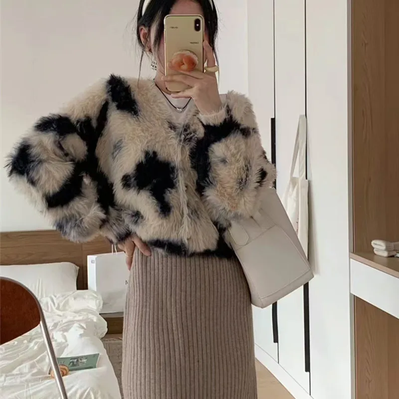 

Korean Tie Dye Long Hair Knitted Sweater For Women 2024 New Autumn Winter High-End Feeling Soft And Sticky Imitation Mink Fur