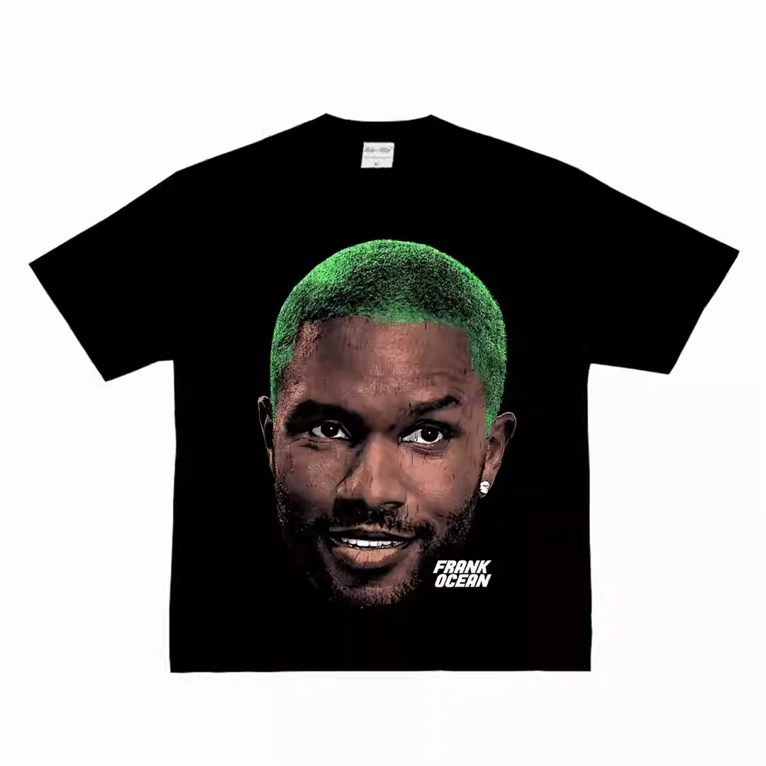 Frank Ocean Green Hair Grafik-T-Shirt aus weicher Baumwolle, Indie-R&B-Stimmung, Unisex, übergroß, Rundhalsausschnitt, Streetwear, Sommer-T-Shirts