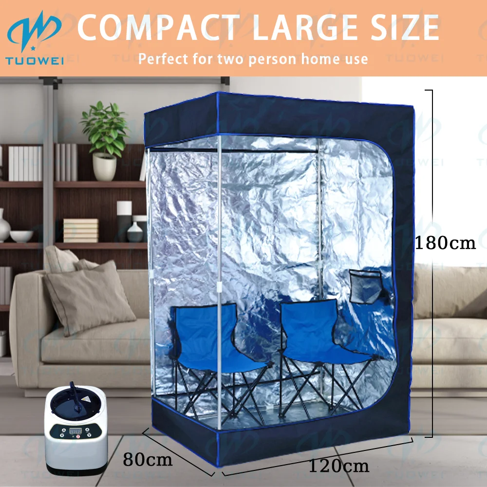 2 Person Portable Steam Sauna for Home, 1 or 2 Person Full Body Sauna Tent with 2 Foldable Chairs, Remote Control, Black