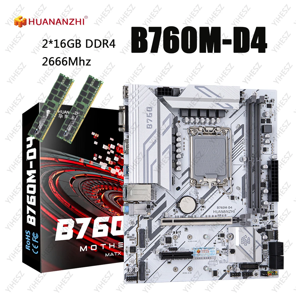 B760M D4 M-ATX Motherboard Set With 2*16GB DDR4 2666Mhz Support 12 13 Gen Intel LGA 1700 CPU 12100F/12400F/12490F/12600F/12700F