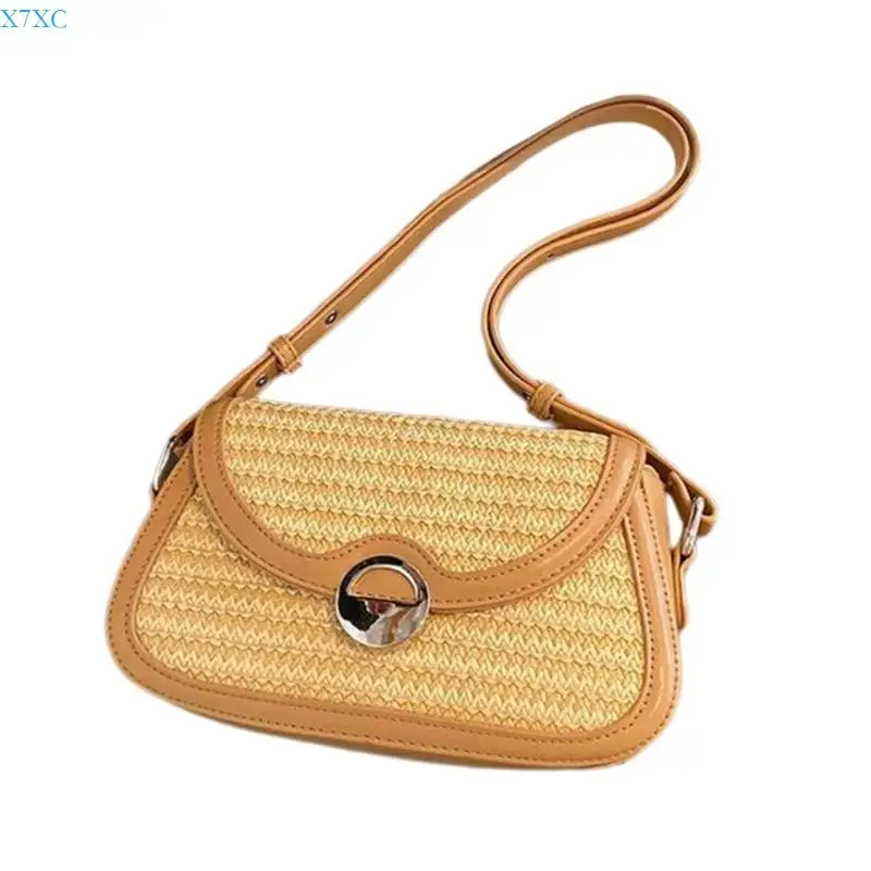 

X7XC Women Handwoven Shoulder Bag Trendy Crossbody Bag Armpit Bag Straw Beach Bag