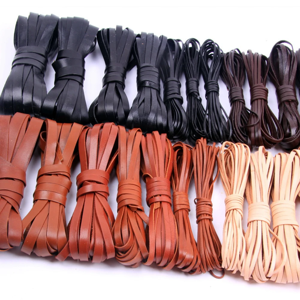 2-10mm 2 Meters Flat Genuine Leather Braid Jewelry Cord String Lace Rope DIY Necklace Bracelet Finding For Braided  Products