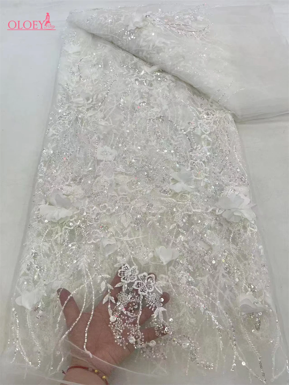 High-quality African Nigerian Elegant 3D Embroidered Beaded Fabric 2024 French Tulle Lace Fabric With Sequin For Party Wedding