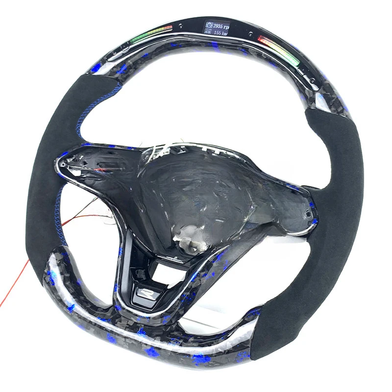 

Volkswages Gol MK8 GTI GTD GTE Blue Forged Carbon Fiber Suede LED Display Customized Steering Wheel 2019-2024