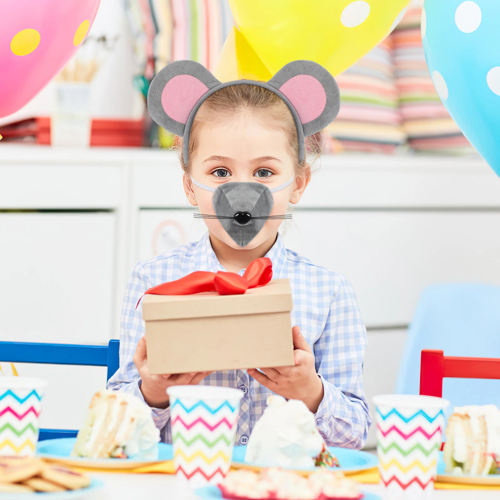 1 set Mouse Ears Headband Kids Costume Set Lightweight Party Wear For Birthday Christmas Cosplay Mask Masquerade Decorative