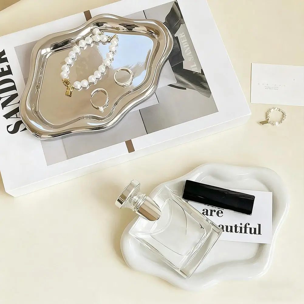 صينية تخزين مجوهرات سيراميك سحابية أنيقة بسيطة مزخرفة لأقراط المجوهرات عرض الحلي المكتبية هدايا للأصدقاء #1