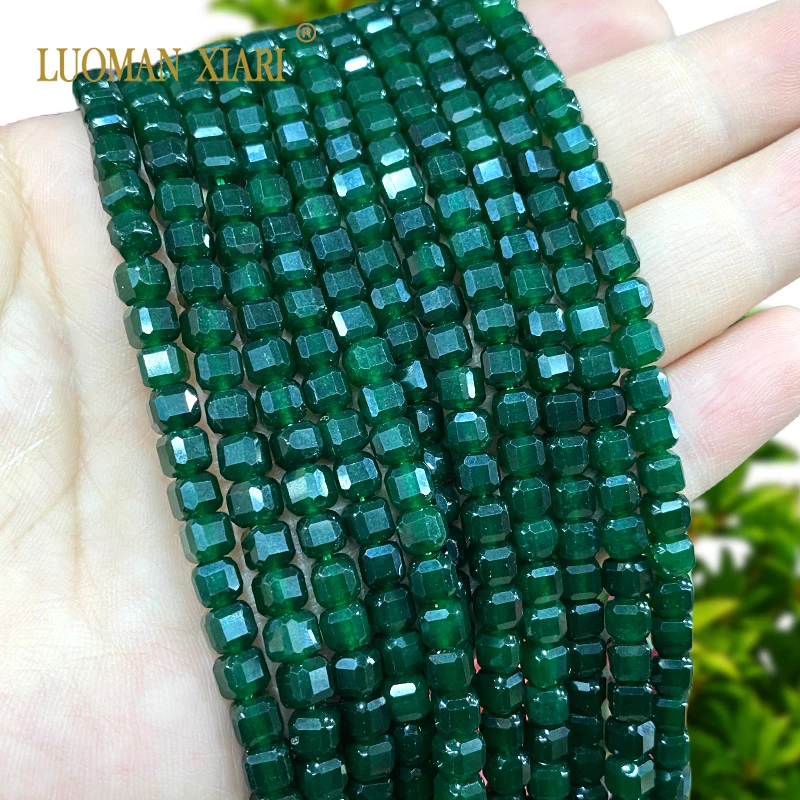 5x5MM Cube Emerald Green Chalcedony Natural Stone Loose Square Spacer Beads for Jewelry Making Diy Bracelet Charms Accessories