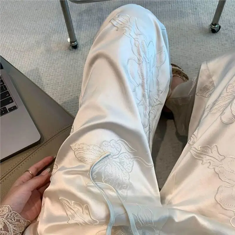 

Большие размеры 300, новые повседневные брюки с вышивкой в китайском стиле для мужчин и женщин, весна-лето, тонкие свободные прямые широкие брюки