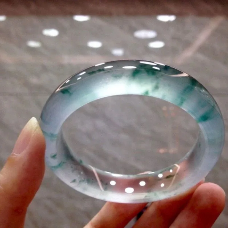 

Жадеит, стеклянный, ледяного типа, с узорами, в виде обычных кругов, в девичьем стиле, женский нефритовый браслет, с синим цветочным узором.