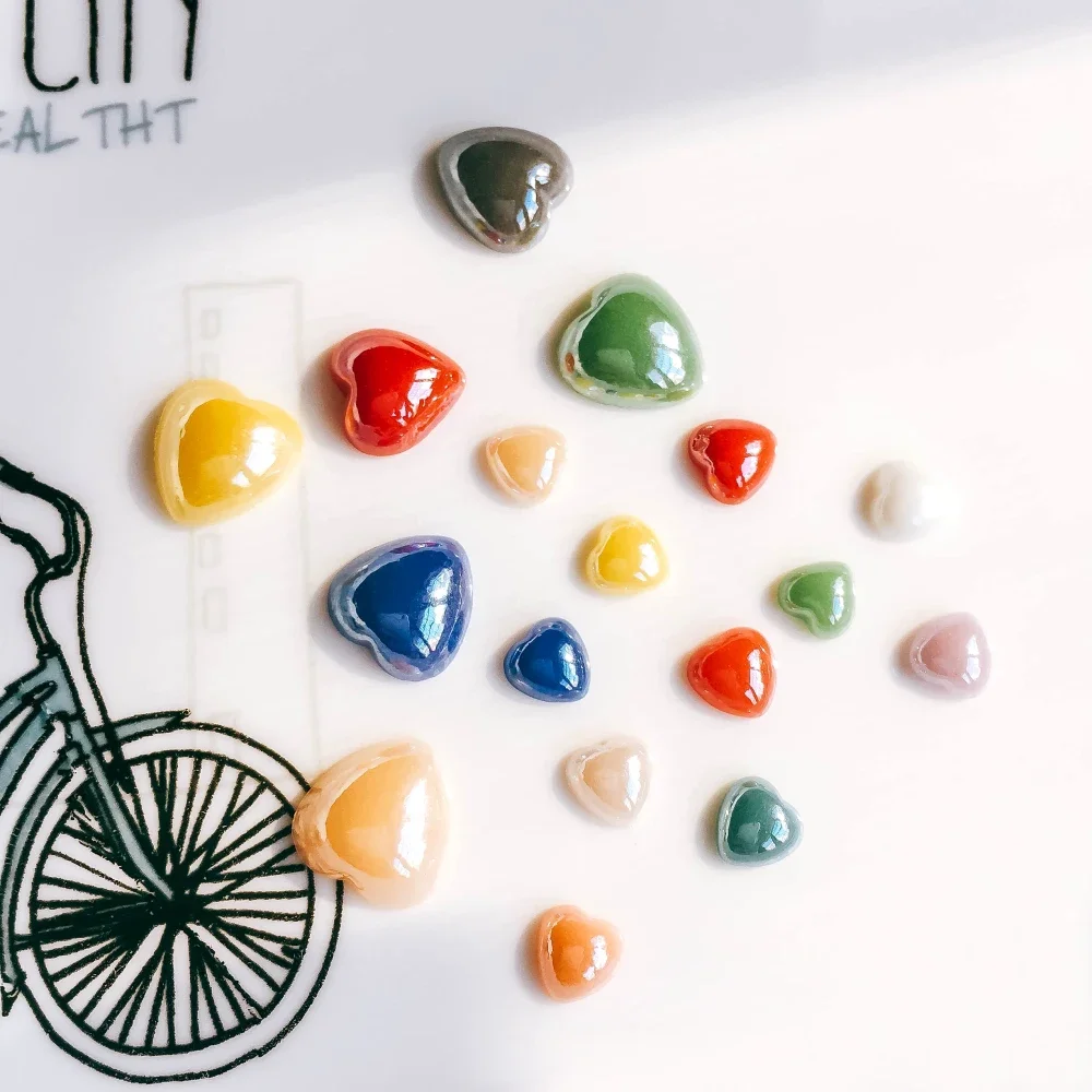 Mixed Colors Ceramics Porcelain Heart Glass Cabochons 6mm 10mm Cameo Flat Back Cabochon Supplies for DIY Jewelry Finding
