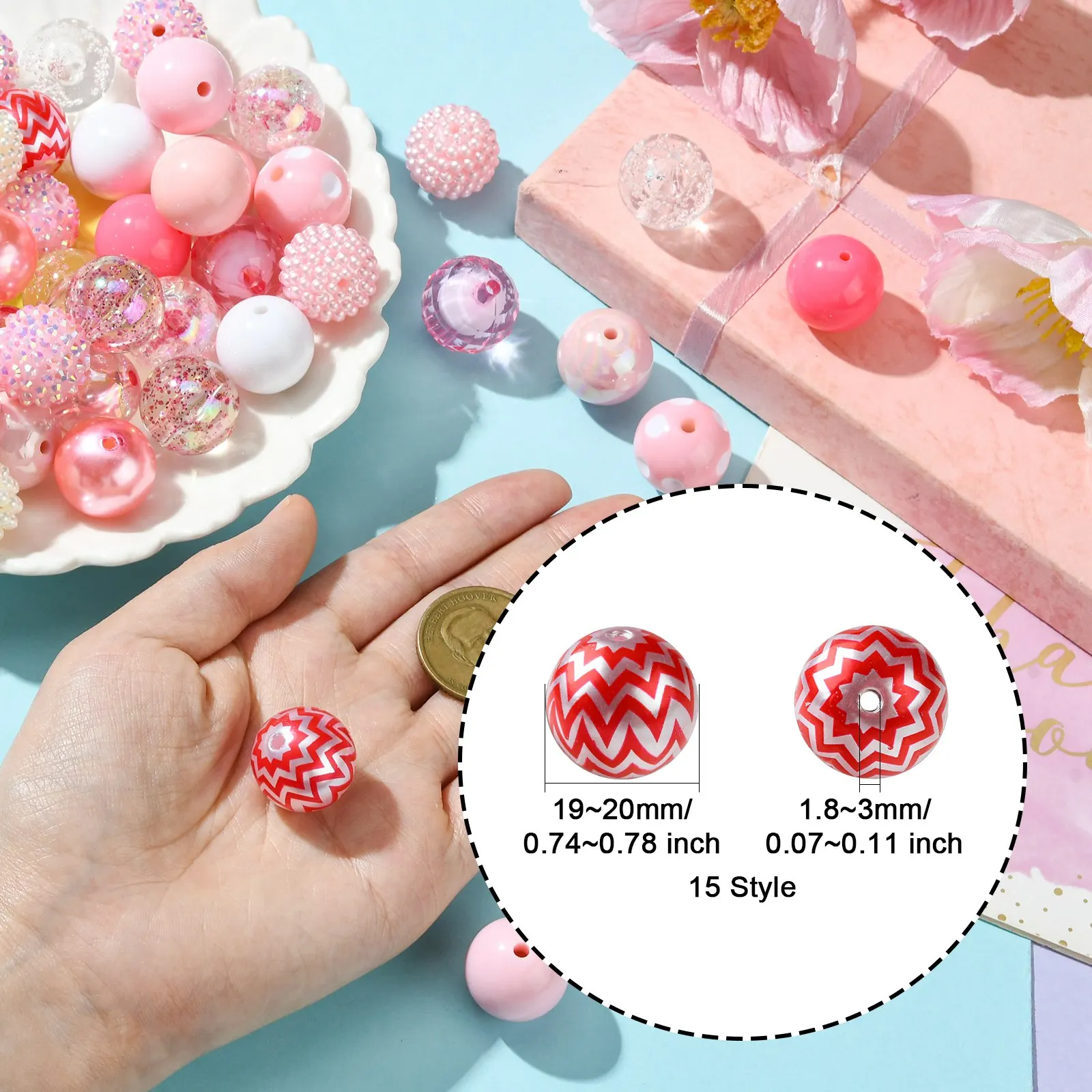 50pcs Másodlagos 20mm Pink Széria Átlátszatlan akril Futam gyöngyök bubblegum Tagbaszakadt gyöngyök Alakítható gumball gyöngyök számára ékszer Gyártás