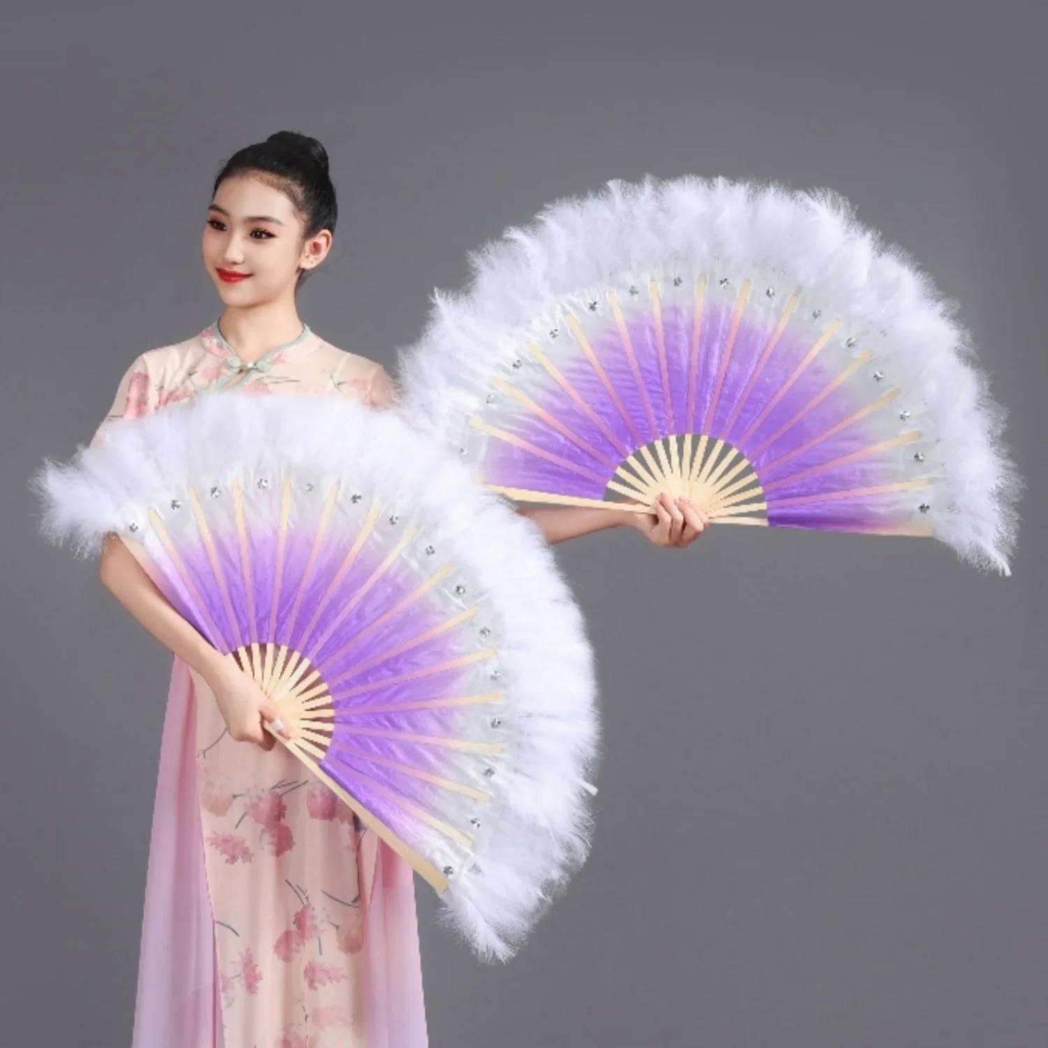 Feather Folding Fan Sweet Girl Stage Performance Wedding Dance Party Fan Craft Gift Photographic Props Hand Fan Decoration