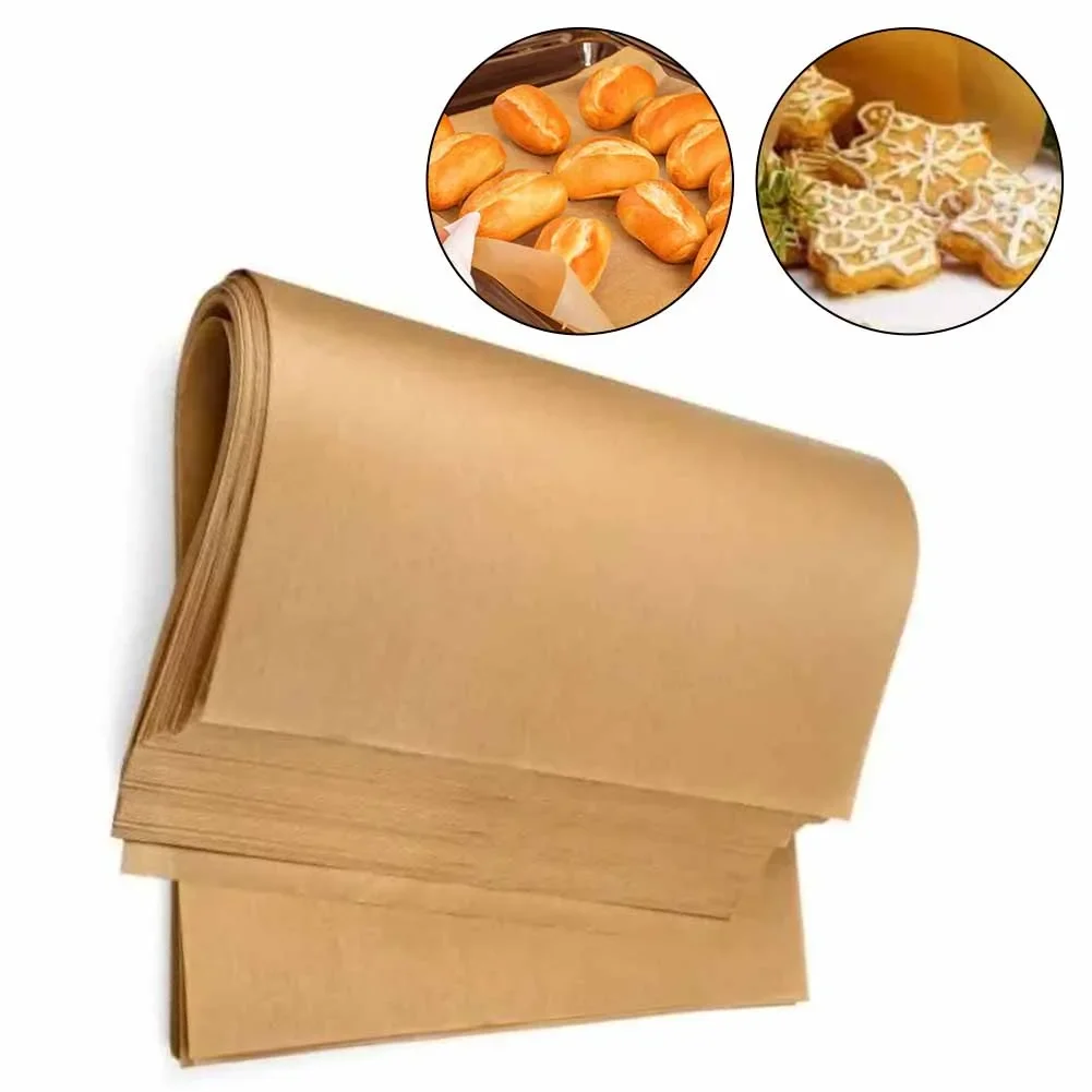 

100 шт. неотбеленные листы пергаментной бумаги, предварительно вырезанные листы для выпечки, термостойкие до 450 ° Ф (232 ° C) Безопасный и надежный 23*33см