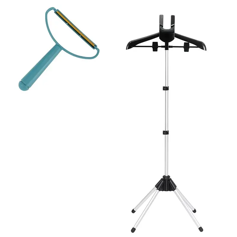 ABKS-Folding Telescoping Steamer Stand, Garments Clothes Steamer Holder Aluminum Alloy Steaming Rack With Rotating Hanger