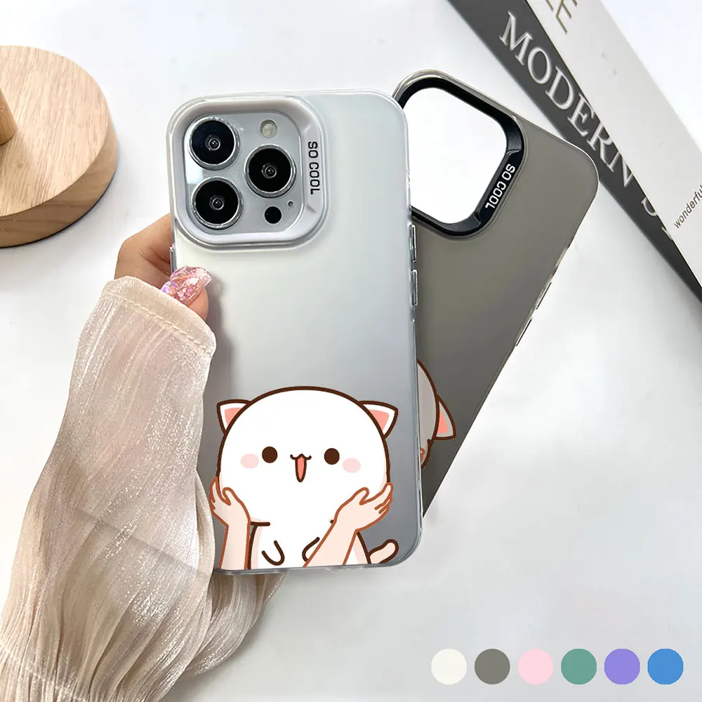 

Cartoon Peach Mochi Cat Phone Case For Apple iPhone 14 15 16 13 12 11 Pro 7 8 Plus X XR XS Max Cqoue Cool Laser Matte Cover
