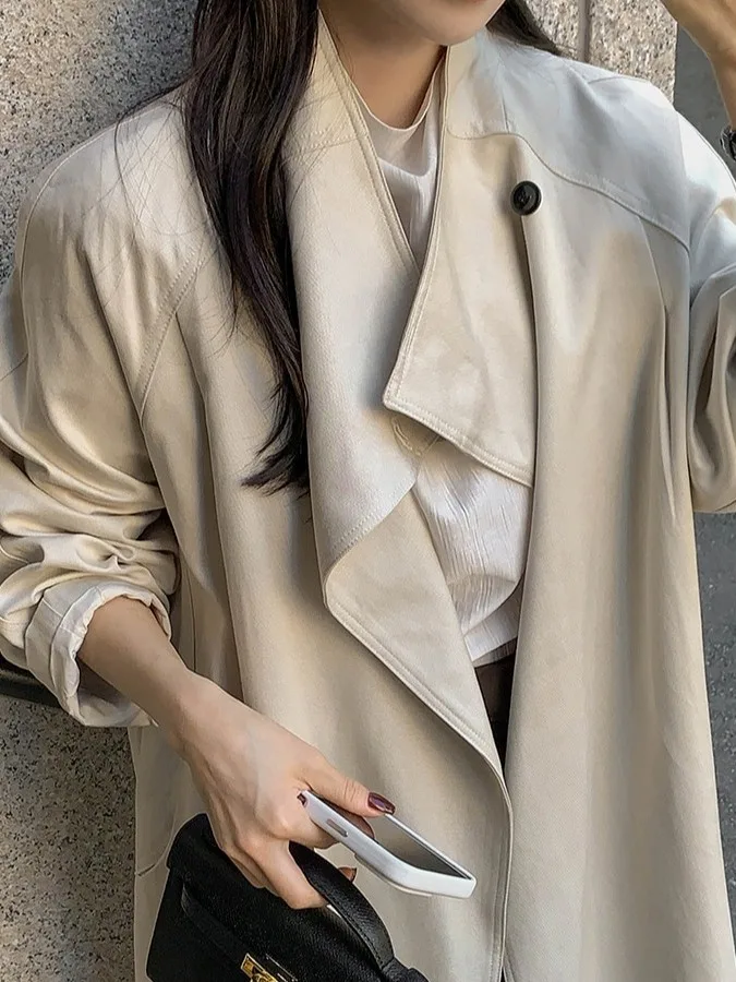 معطف نسائي طويل بتصميم كوري، تصميم فضفاض، ملابس خارجية متعددة الاستخدامات، موسم الشتاء، مادة أخرى كاملة #2