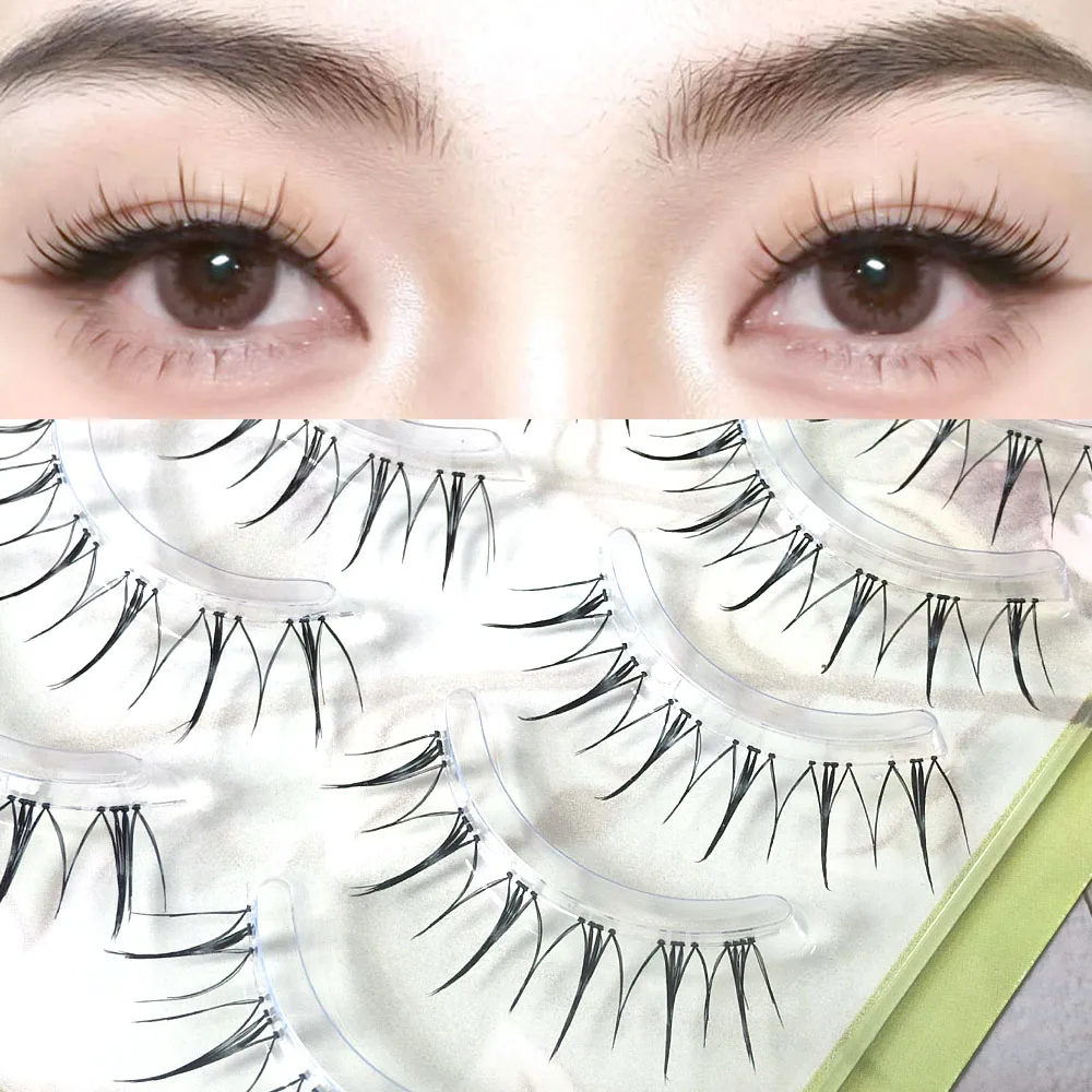 ICYCHEER 5 Pairs Fairy False Eye Lashes Natural Eyelashes Extension Clear Band Korean Girl Style Handmade Soft Nude Makeup Tools