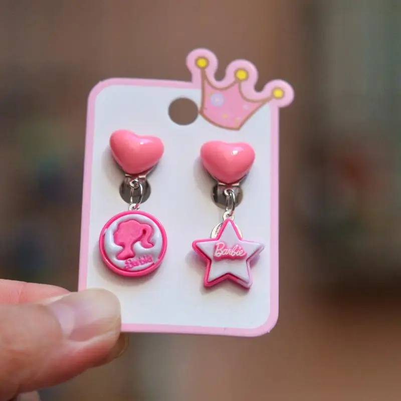 Kawaii Barbie Children Girl Love Princess Necklace Bracelet Barbie Ear Clip Earring Set Sweet Anime Cute Kid Jewelry Accessories