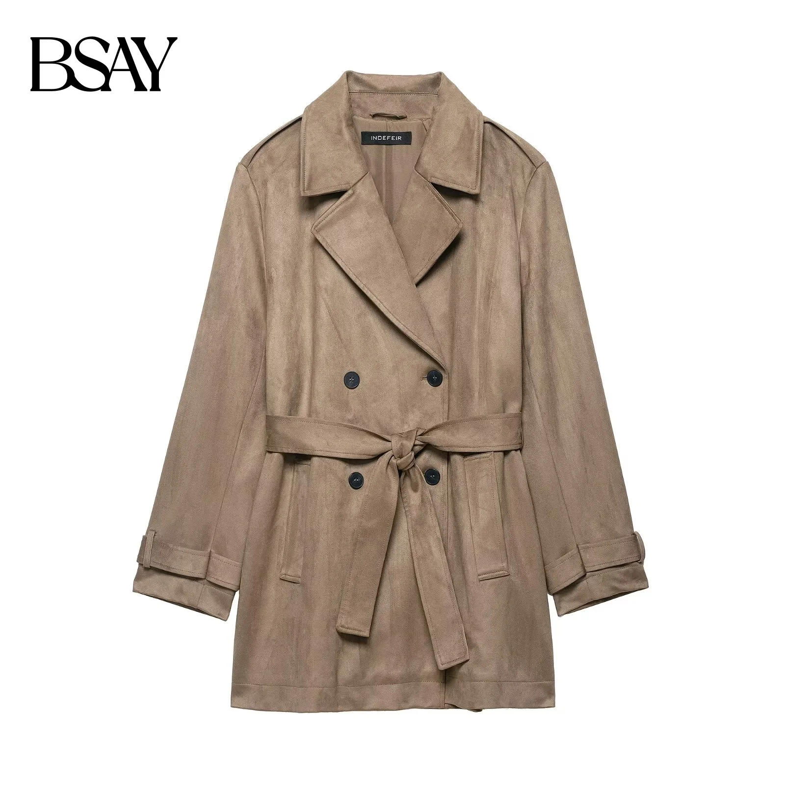 

BSAY, осенняя новая женская одежда 2021, украшение с лацканами и карманами, высококачественный темпераментный простой однотонный плащ