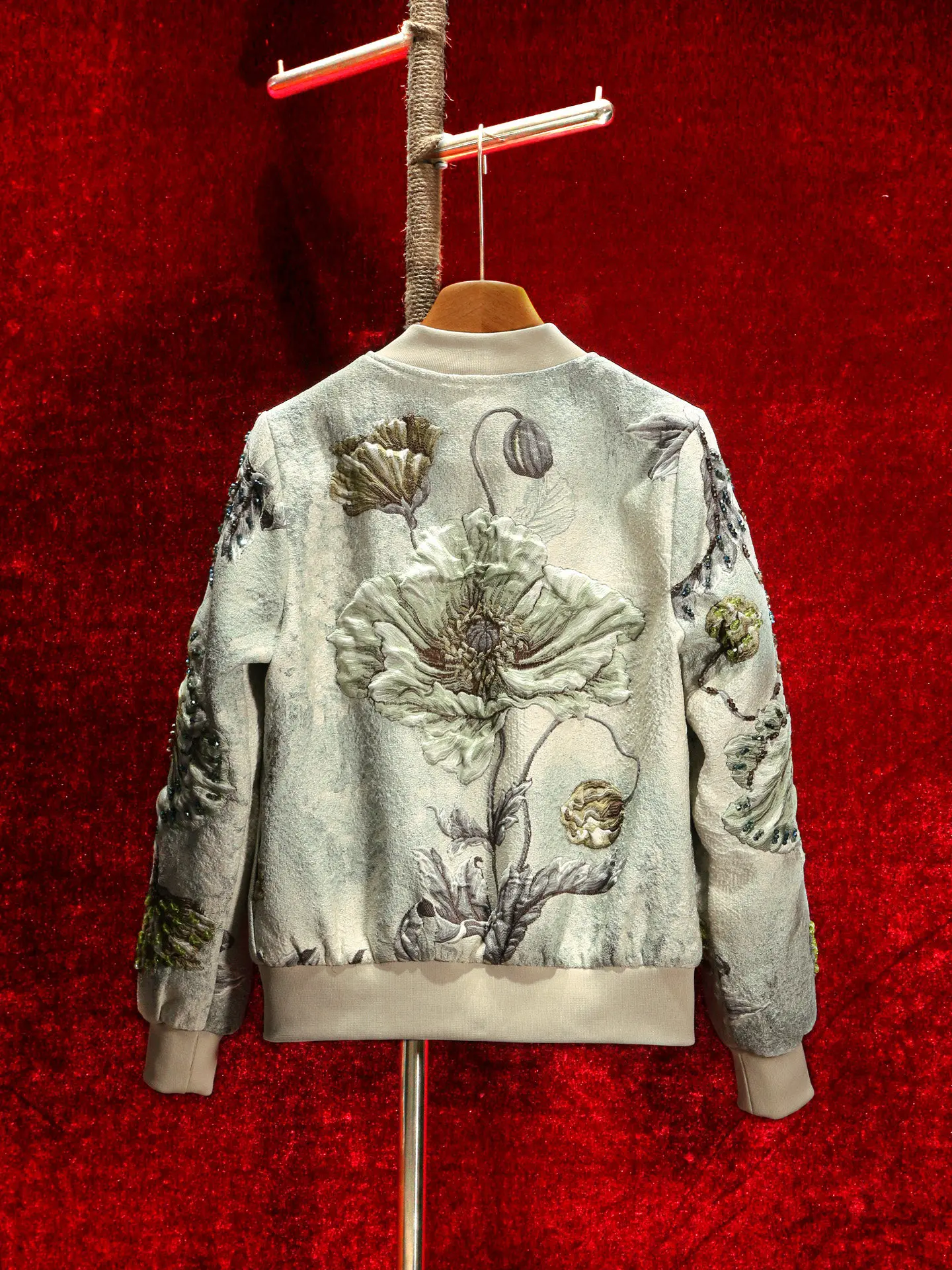 High Quality New Autumn Vintage Jacquard Stand Collar Women Varsity Jacket Elegant Luxury Diamonds Beading All-match Casual Coat