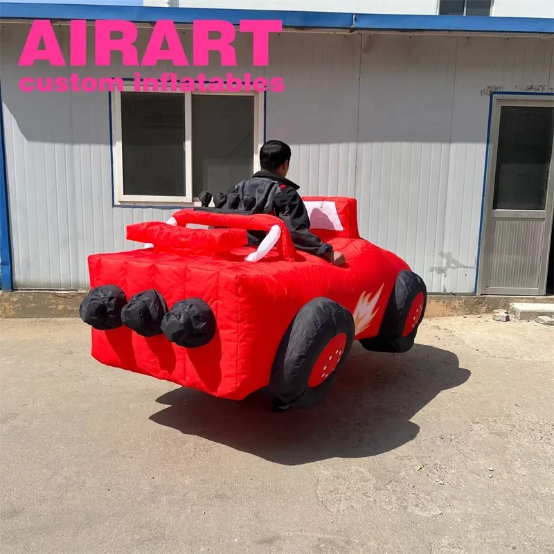 Disfraz de coche rojo de carreras con soplador, vestido de coche inflable de control para adultos para evento de escenario