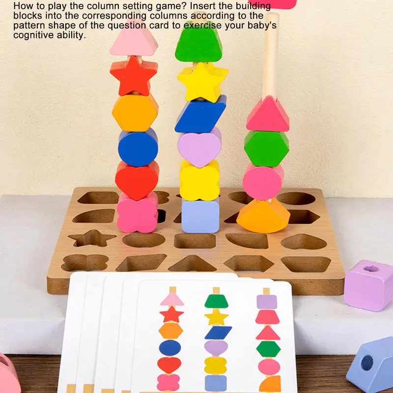 Wooden Shape Color Sorting Toy Shape Color Recognition Blocks Matching Puzzle Color Shape Sorter Sensory Toys For Age 3 Girls Bo