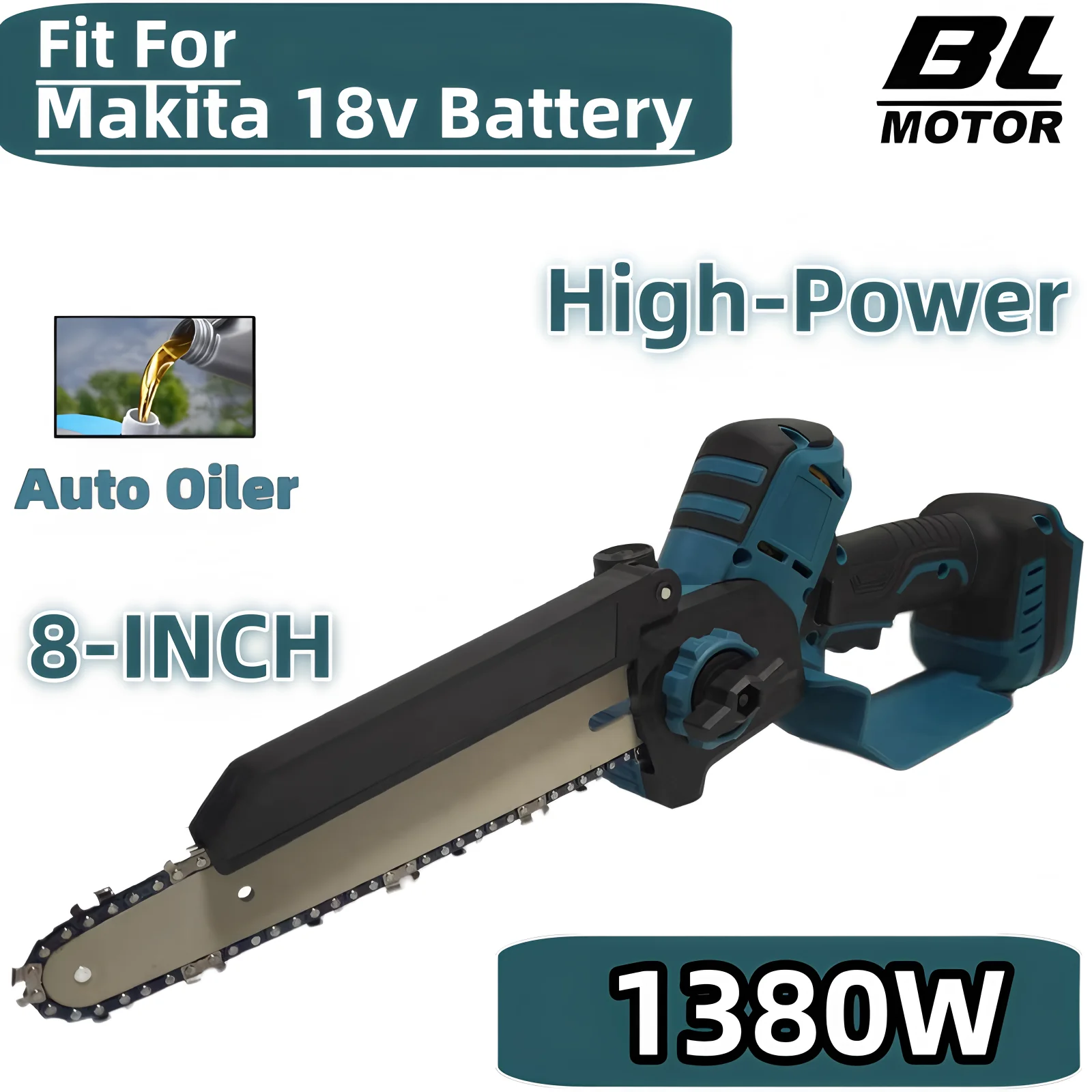1380W High-Power Brushless 8 Inch Chainsaw Auto Oiler Electric One Click Adjust Chain Saw Power Tools Fit For Makita 18V Battery