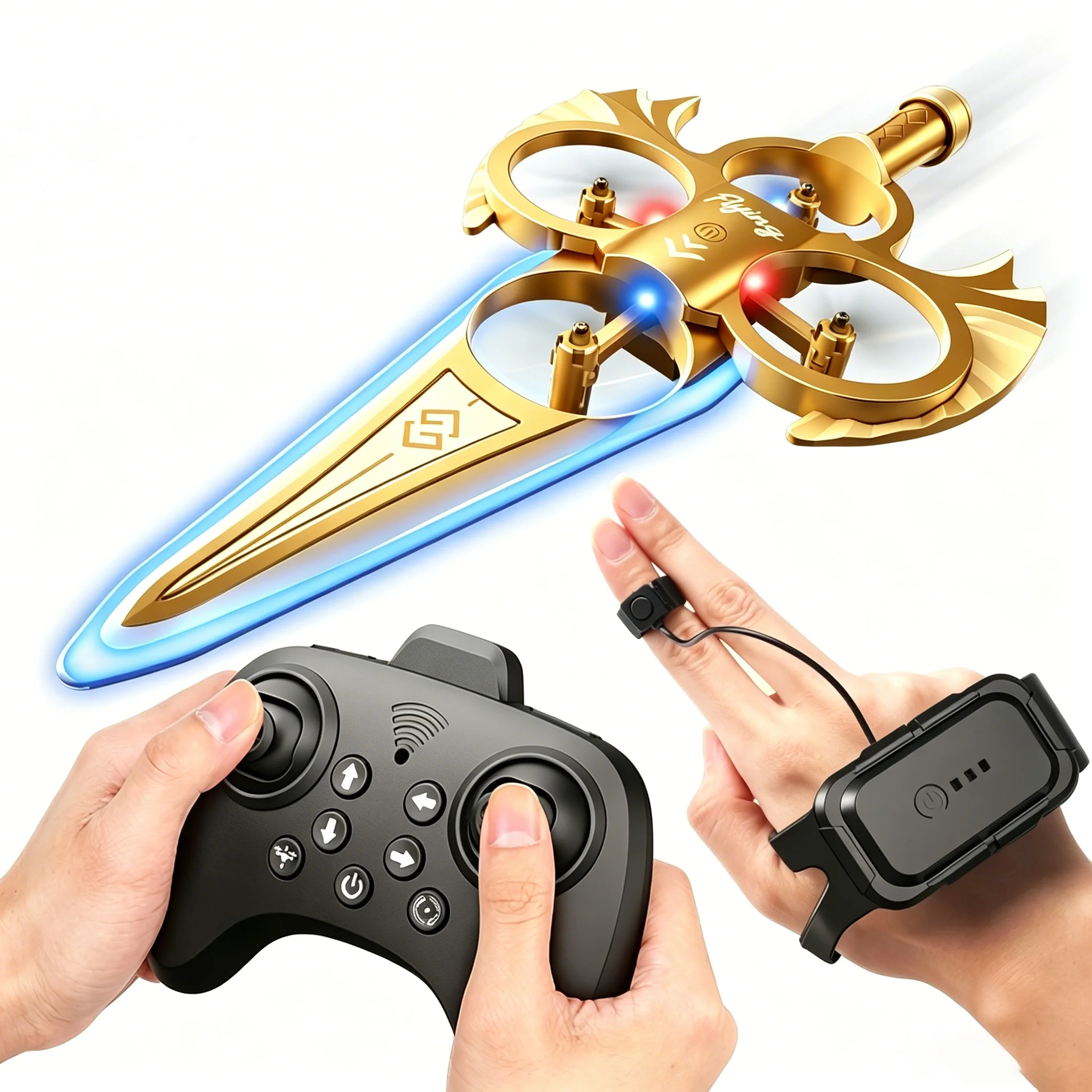 Gesture Sensing RC Flying Sword 2.4G Dual Control Mini Quadcopter LED Light Anti-Collision RC Aircraft 360° Stunt Roll Toy Gift