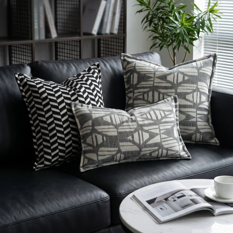 Luxury Geometric Cushion Cover Black White Woven Jacquard Textured Throw Pillow Case Modern Nordic Home Decor for Sofa Bedroom