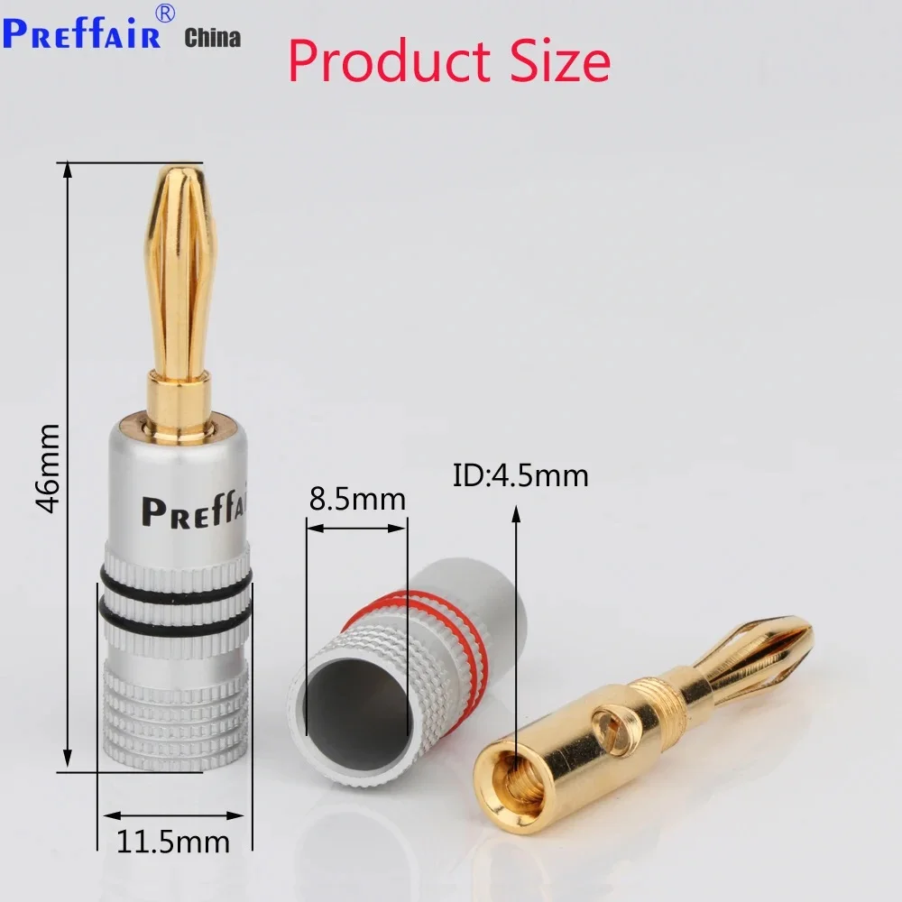 8pcs/4 Pair  4mm Banana Connectors Preffair BA1468  24K Gold Plated Banana Speaker Plug for Speaker Wire, Wall Plate