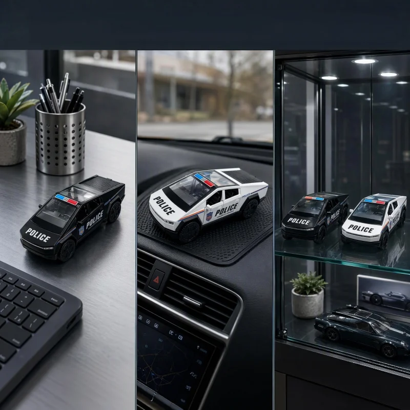 1/36Simulation Futuristic Police Pickup Car Model, Desktop Decorative Vehicle, Collectible Display Model, 2 Color Options