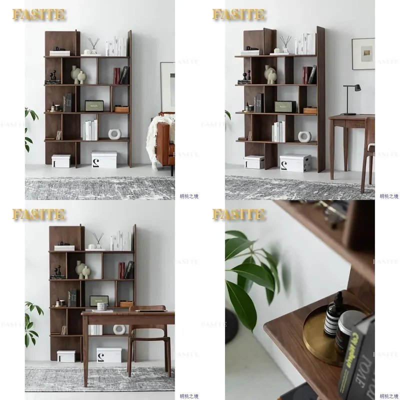 For Nordic All Solid Wood Bookshelf Oak Black Walnut Storage Shelf Corner Study Bookcase Living Room Porch Partition