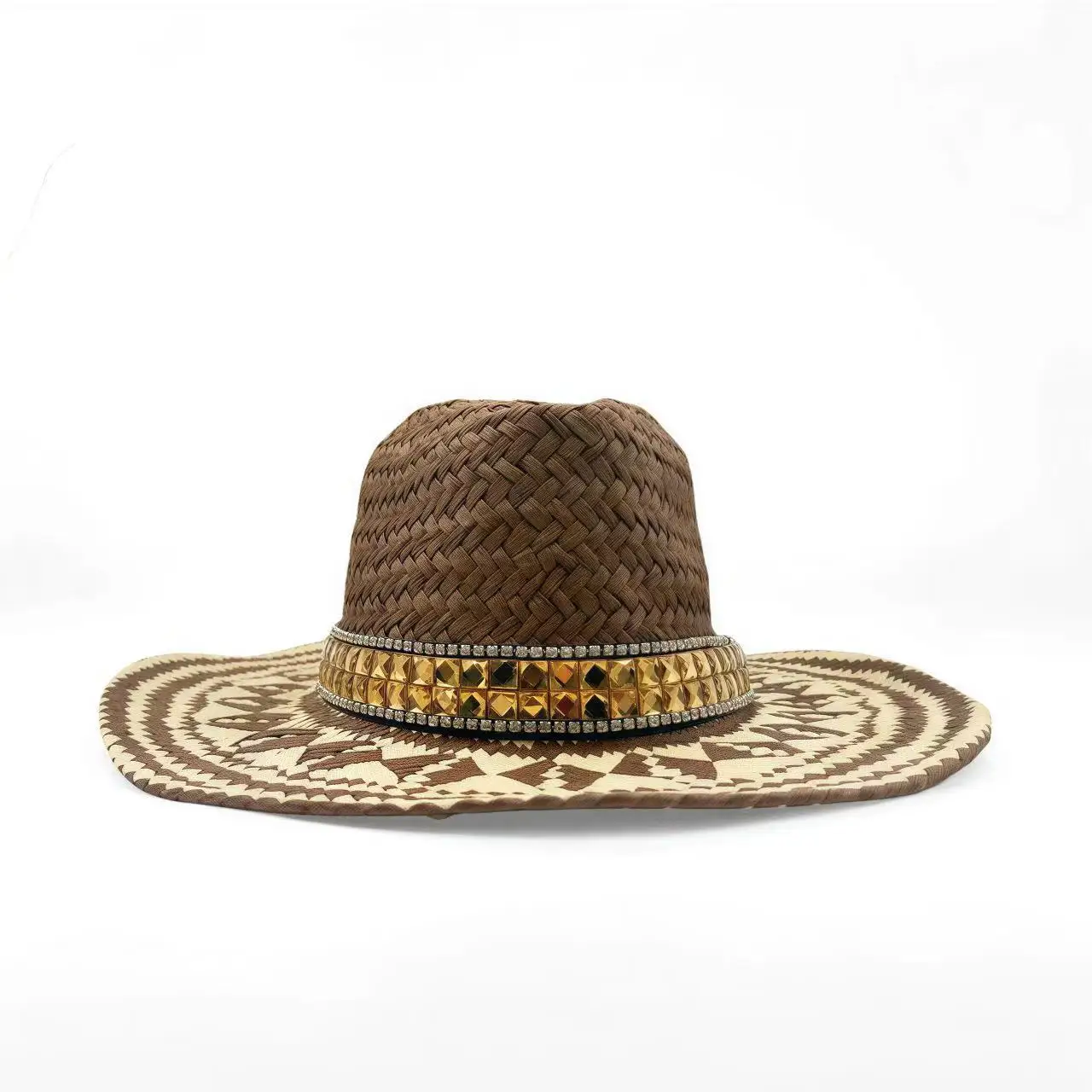 

HongLuan Brown Western Straw Cowboy Hat Rhinestone Man for Cowboy Hat Party - Vintage Cowgirl Hats for Luxury Woman