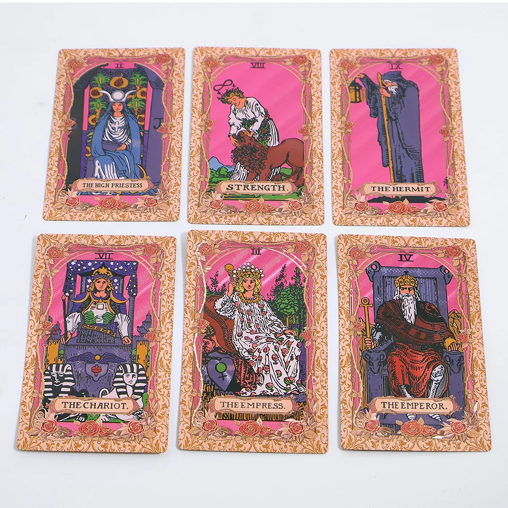 12x7cm Waterproof Durable PET Plastic Tarot Pink & Rose Gold Foil Tarot Cards 78-Card Deck with Box