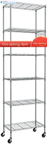 Six Tier Wire Shelving Unit With Wheels Adjustable Metal Storage Rack For Garage Kitchen Office Pantry Easy Assembly Rolling Ste
