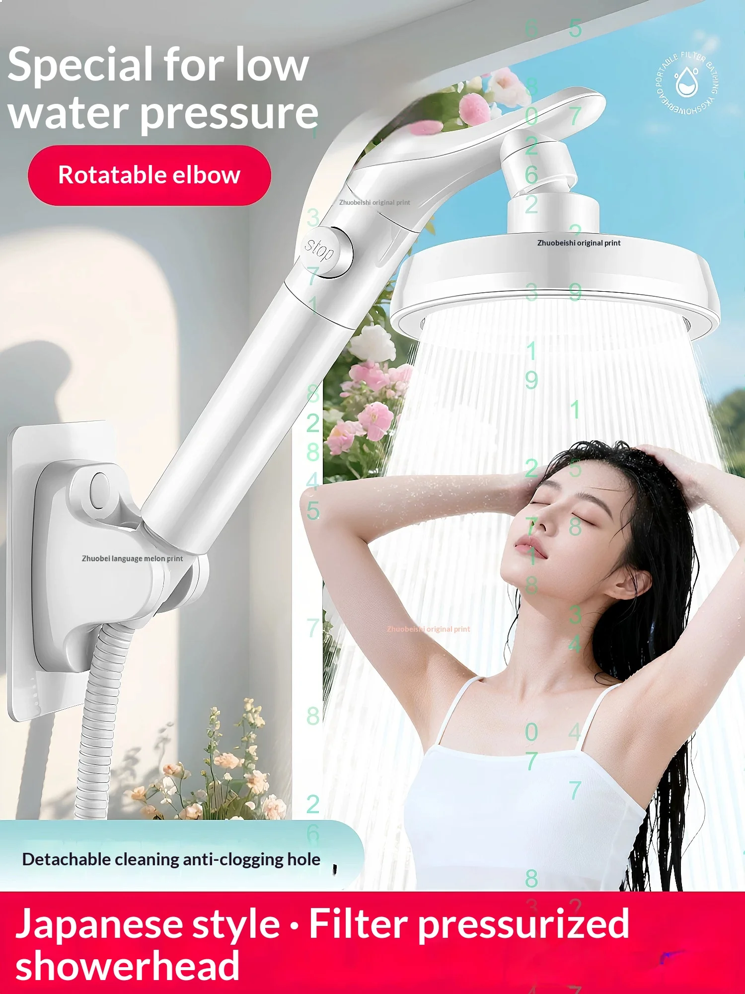 Japanese High Pressure Shower Head with Filter Handheld Set for Bathroom