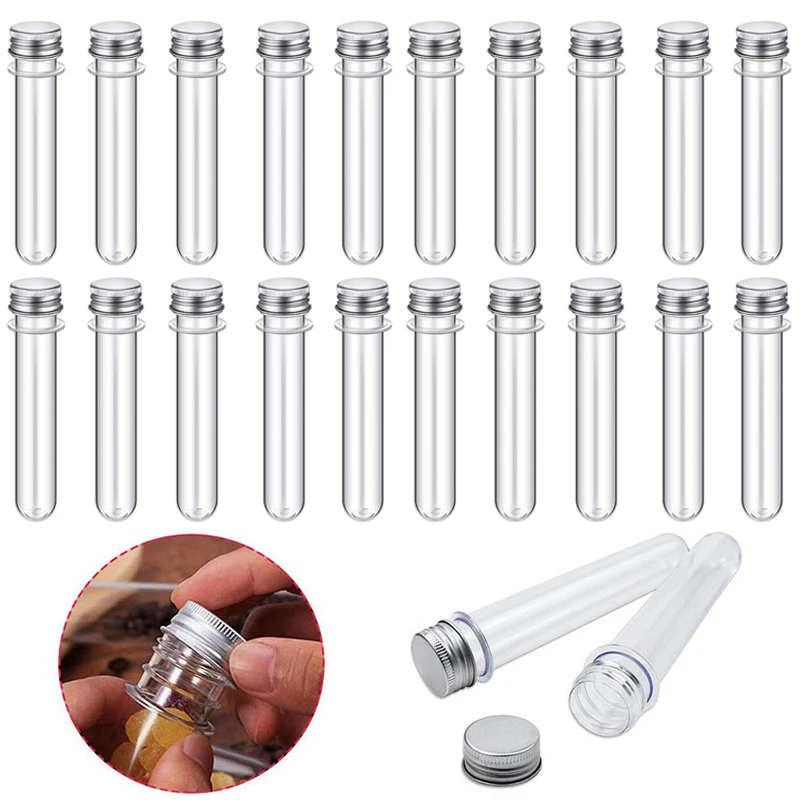 24Pcs 40ml Plastic Test Tubes with Screw Caps Transparent Candy Storage Cases Data Cable Storage Tube