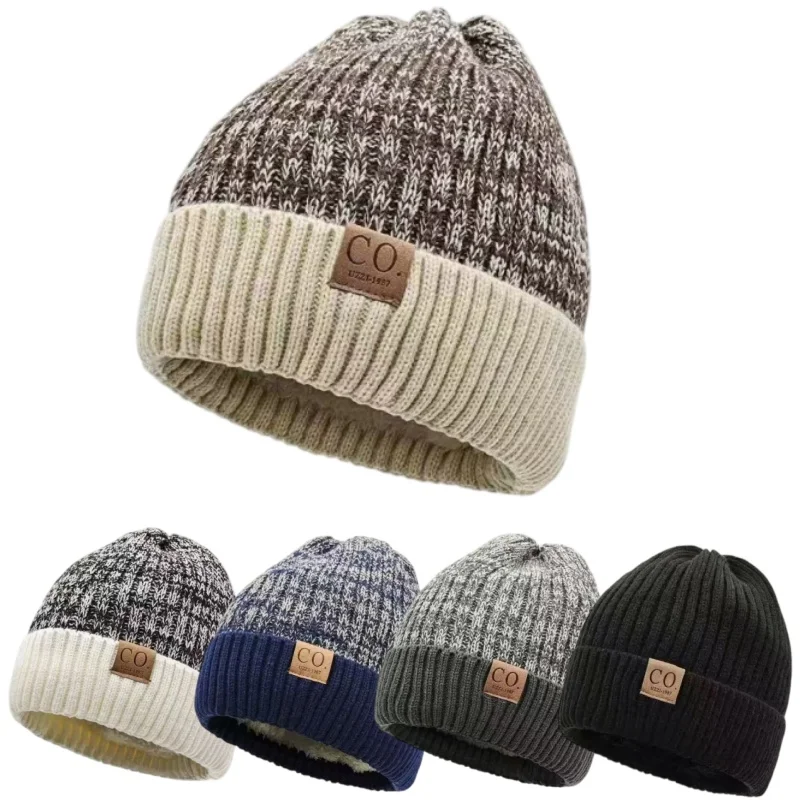 Fashion Winter Knitted Beanie Hat for Men Women Fleece Lined Ear Flap Slouch Hat Windproof Warm Outdoor Cold Resistant Cap