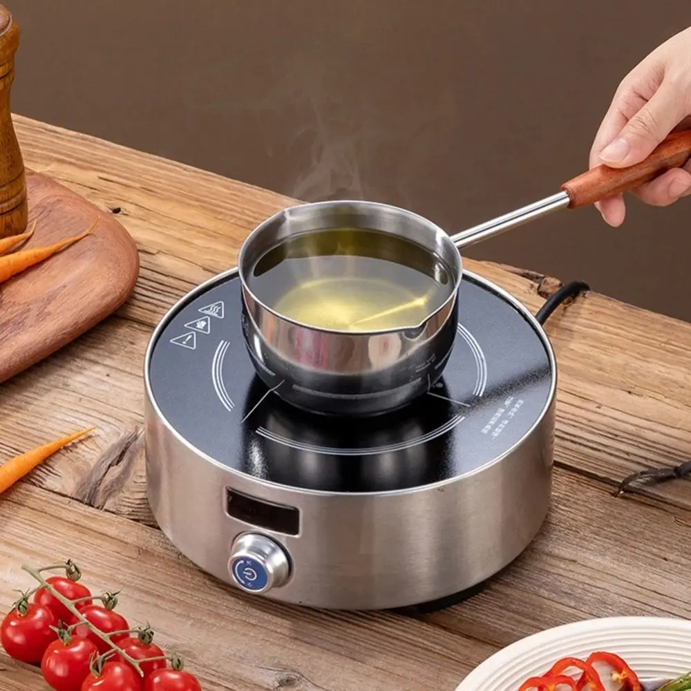 Mini calentador de mantequilla de acero inoxidable, cuchara para verter aceite de fondo plano, mango largo, práctico olla pequeña para salpicaduras de aceite, 300ml/500ml