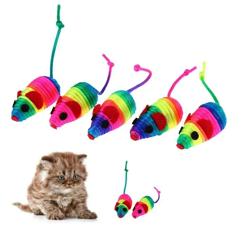 5Pcs Cat Toys Plush False Mouse Colorful Squeaker Sound Toy For Cats Kitten Bite Funny Playing