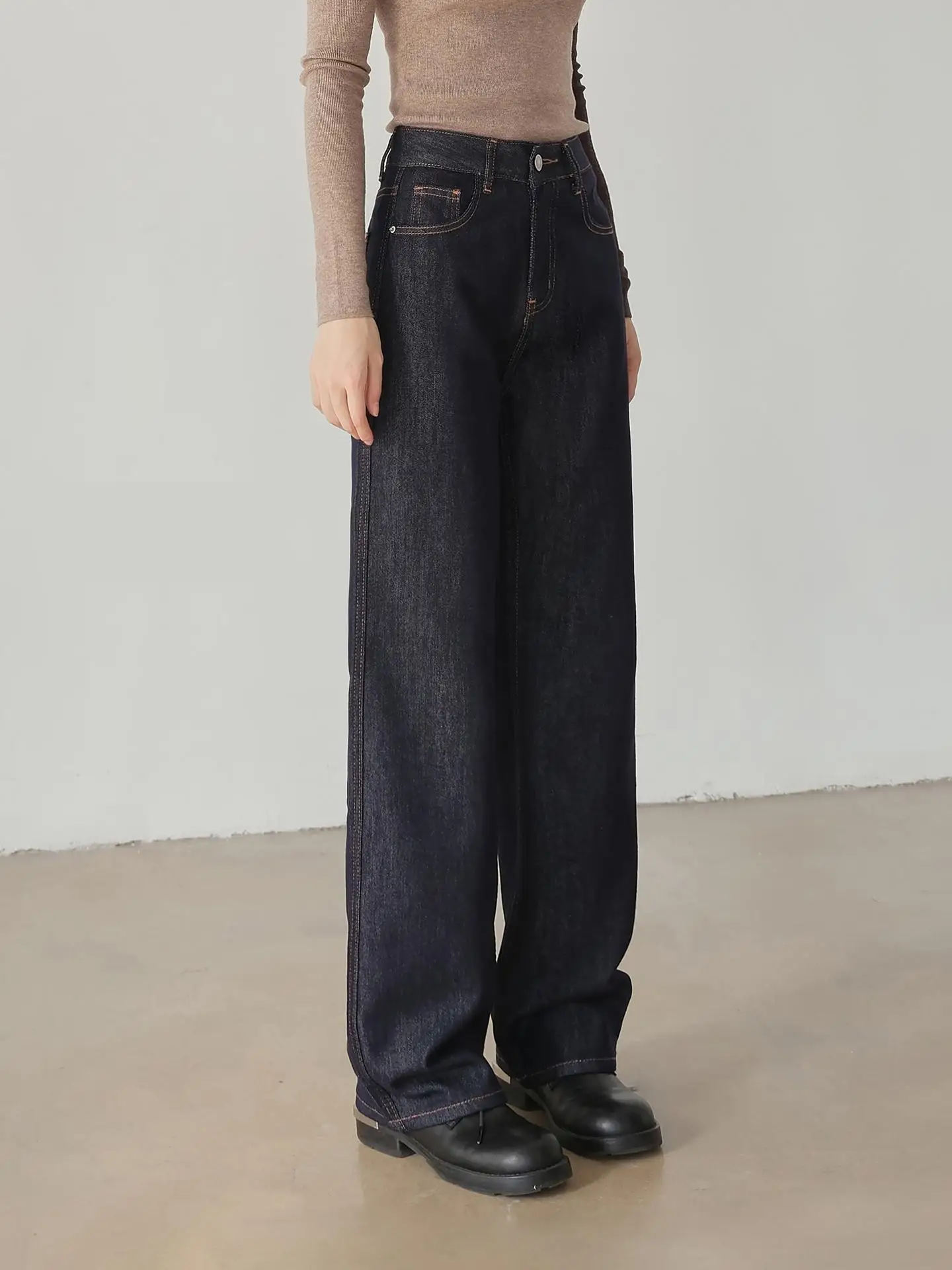 

ZHISILAO новые классические широкие прямые джинсы женские винтажные повседневные синие джинсовые брюки уличная одежда 2023 осень зима