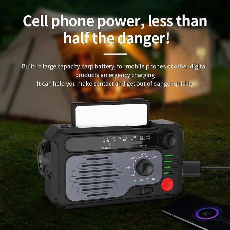 

Weather Emergency Power Bank Solar FM Radio AM WB Radio Hand Crank USB Charging Multifunctional Radio LED Flashlight